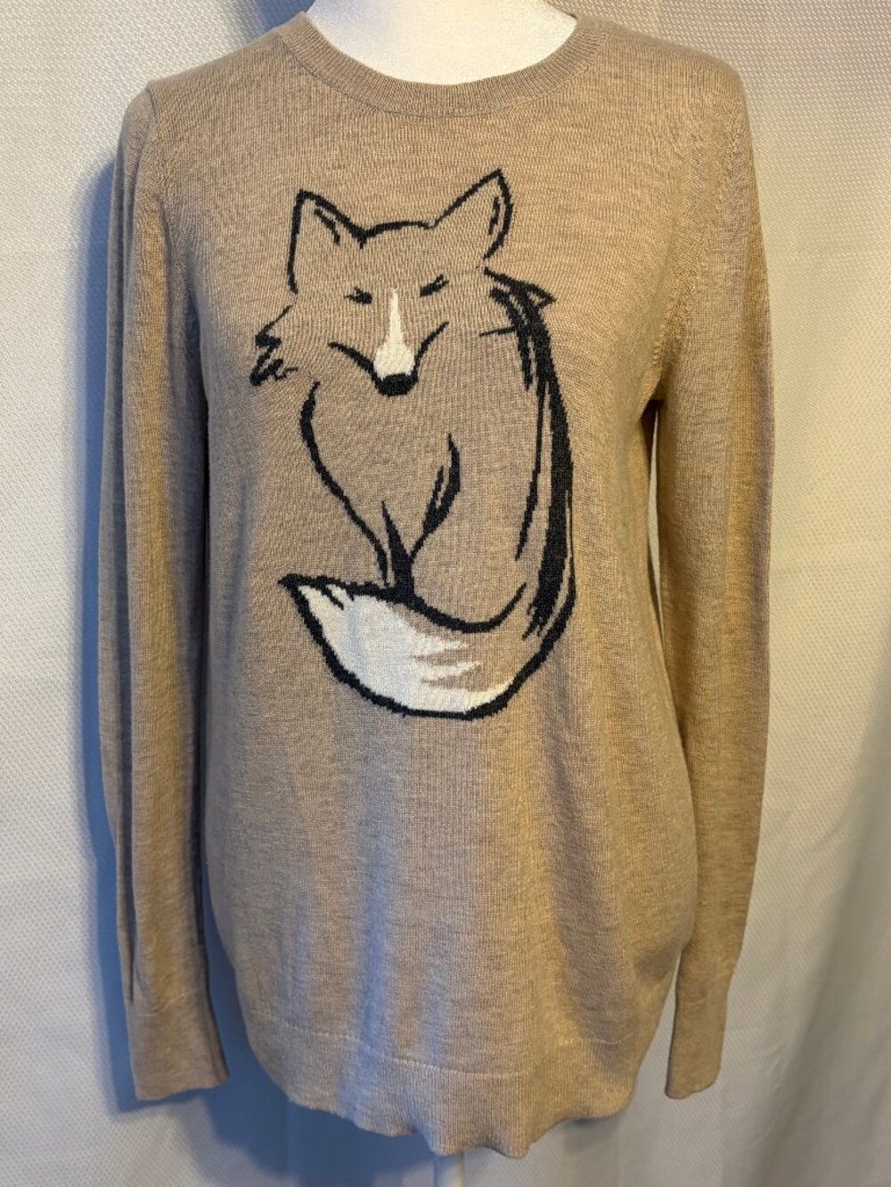 LOFT Fox Print Knit Pullover Crewneck Sweater